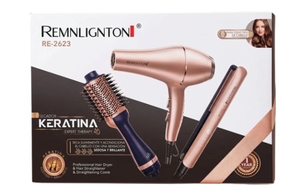 COMBO 3 EN 1 SECADOR + PLANCHA + CEPILLO KERATINA RE-2623