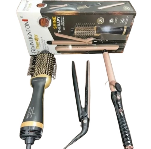 COMBO 3 EN 1 PLANCHA + RIZADOR + CEPILLO SECADOR KERATINA RE-2613